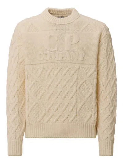 C.p. Company Logo-embroidered Cable-knit Sweater In Black