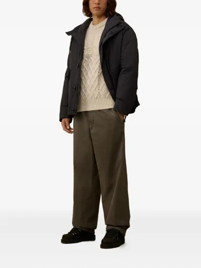 C.p. Company Logo-embroidered Cable-knit Sweater In Black