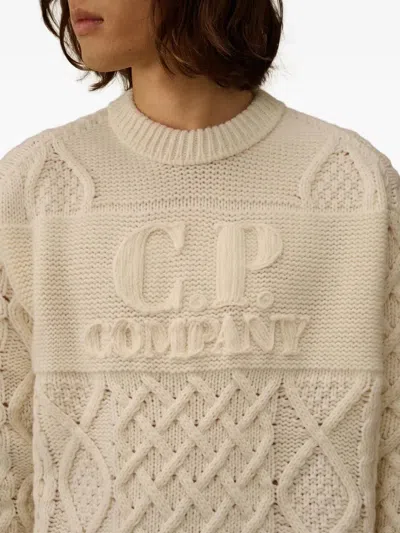 C.p. Company Logo-embroidered Cable-knit Sweater In Black