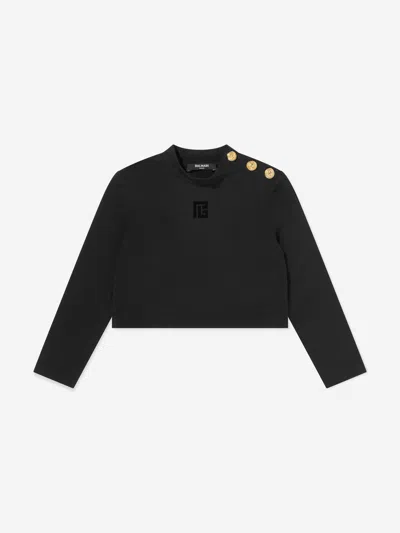 Balmain Girls Monogram Logo Top In Black