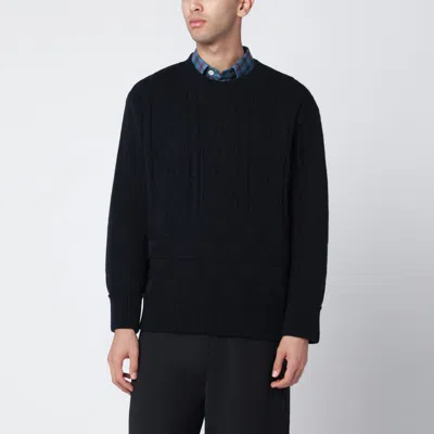 Namacheko Wool Crew Neck Sweater With Elbow Patches In Blue