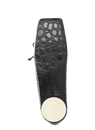Mm6 Maison Margiela Crocodile-effect Leather Ballerina In Black