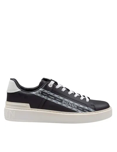 Balmain B-court Printed Calfskin Trainers In Black