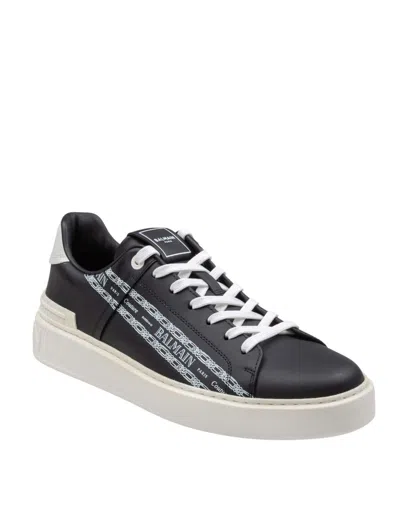 Balmain B-court Printed Calfskin Trainers In Black