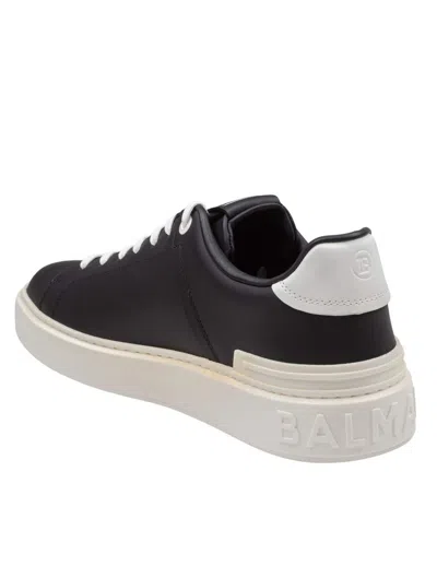 Balmain B-court Printed Calfskin Trainers In Black
