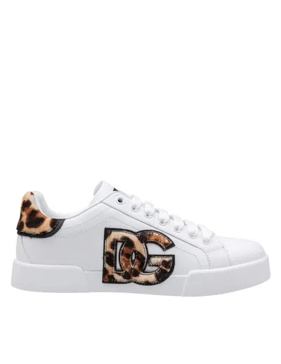 Dolce & Gabbana Women Portofino Letaher Light Strobel Sneakers In White