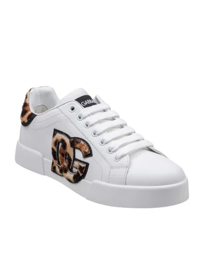 Dolce & Gabbana Women Portofino Letaher Light Strobel Sneakers In White