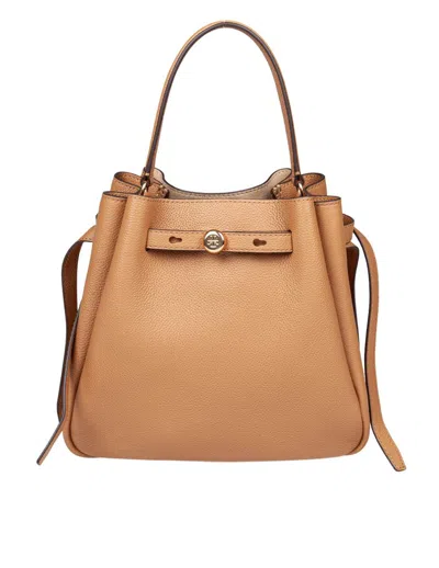 Tory Burch Hammered Leather Bucket Bag In Brown