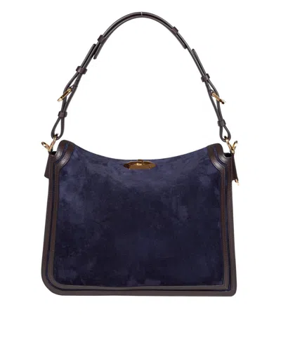 Lanvin Asymmetrical Compagnon Suede Bag In Blue