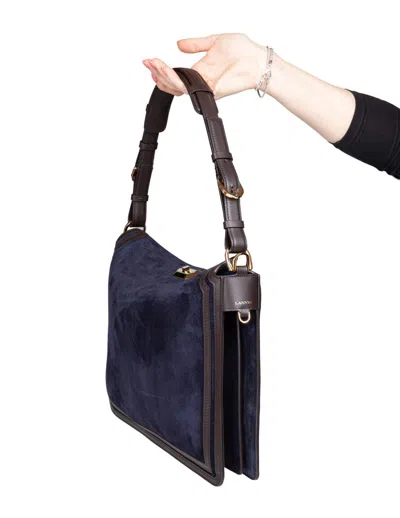 Lanvin Asymmetrical Compagnon Suede Bag In Blue