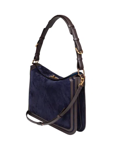 Lanvin Asymmetrical Compagnon Suede Bag In Blue