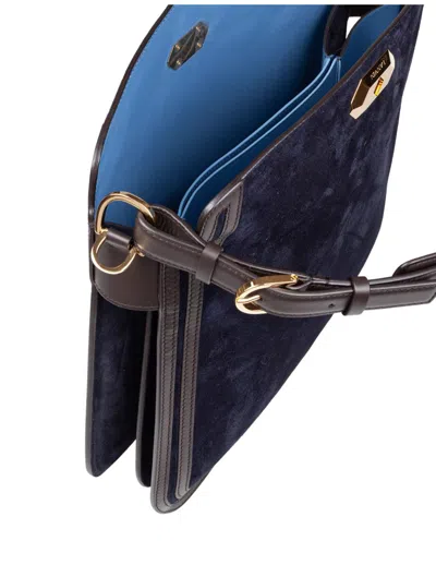 Lanvin Asymmetrical Compagnon Suede Bag In Blue