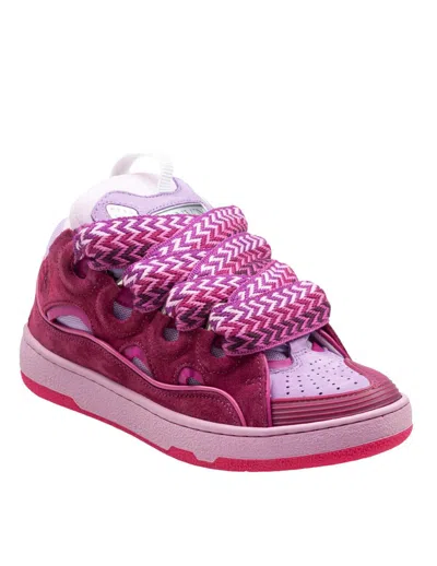 Lanvin Leather Blend Sneakers Featuring Contrast Stitching In Purple
