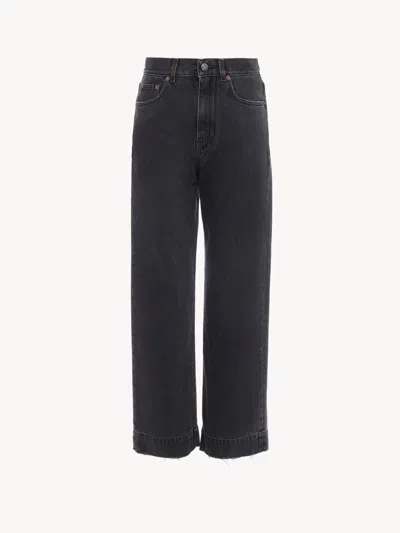Chloé Frayed High-rise Straight-leg Jeans In Black