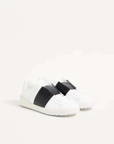 Valentino Garavani Open Leather Sneakers With Contrast Band And Stud Details Shoes In White