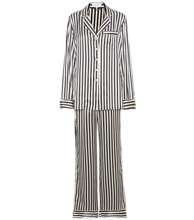 Olivia Von Halle Lila Nika Striped Silk-satin Pyjamas In Black/ Ivory
