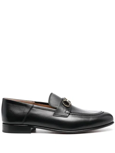 Ferragamo Salvatore  Gancini Leather Loafers In Black