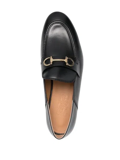 Ferragamo Salvatore  Gancini Leather Loafers In Black