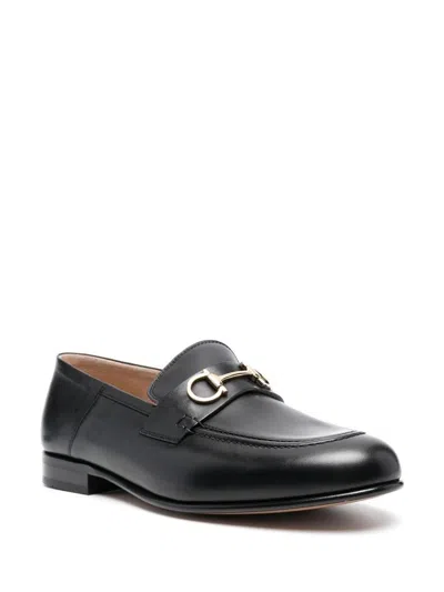 Ferragamo Salvatore  Gancini Leather Loafers In Black