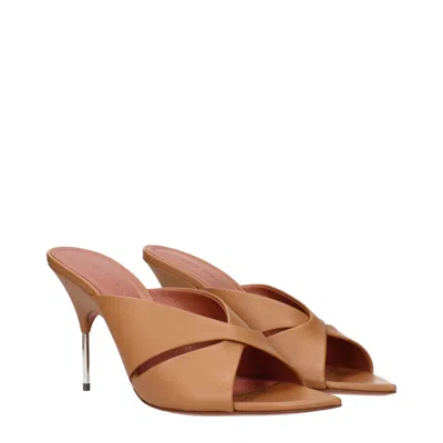 Amina Muaddi Brown Leather Stiletto Heel Women's Sandals In Brown