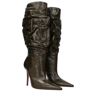 Amina Muaddi Green Leather High Heel Women's Boots In Green