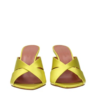 Amina Muaddi Green Satin Stiletto Heels Sandals In Green