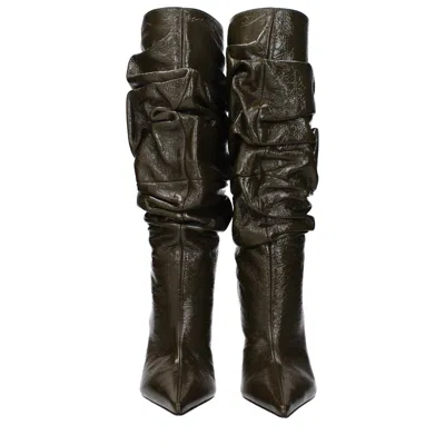 Amina Muaddi Green Leather High Heel Women's Boots In Green