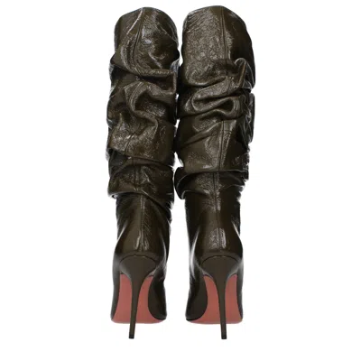 Amina Muaddi Green Leather High Heel Women's Boots In Green