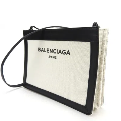 Pre-owned Balenciaga Black Ivory Canvas Leather Pochette Shoulder Bag () In Multi