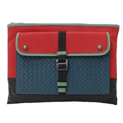 Pre-owned Bottega Veneta Black Blue Red Color Leather Nylon Clutch Bag ()