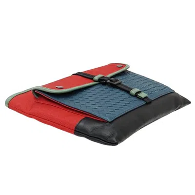 Pre-owned Bottega Veneta Black Blue Red Color Leather Nylon Clutch Bag ()