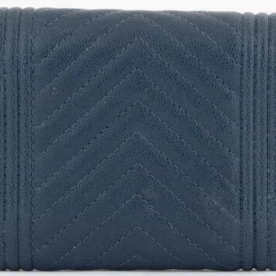 Pre-owned Chanel Boy  Blue Green Caviar Leather Wallet (tri-fold) () In Multi