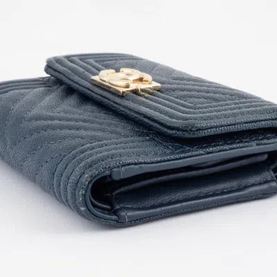 Pre-owned Chanel Boy  Blue Green Caviar Leather Wallet (tri-fold) () In Multi