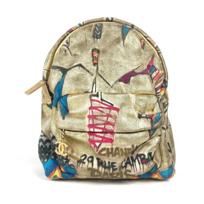Pre-owned Chanel Gold Leather Canvas Backpack ()