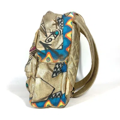 Pre-owned Chanel Gold Leather Canvas Backpack ()