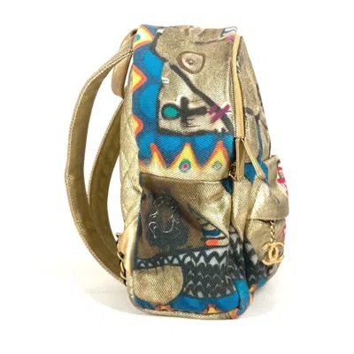 Pre-owned Chanel Gold Leather Canvas Backpack ()