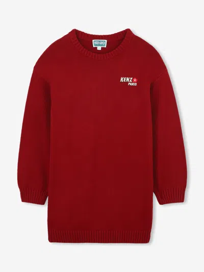 Kenzo Girls Paris Flower Logo Knitted Dress In Red