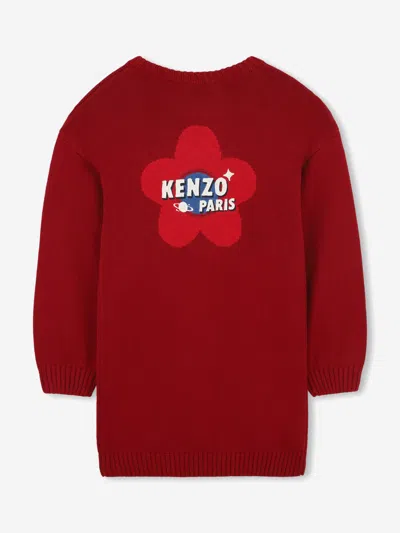 Kenzo Girls Paris Flower Logo Knitted Dress In Red
