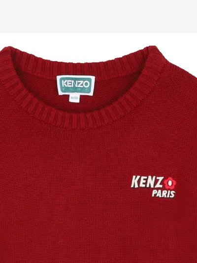 Kenzo Girls Paris Flower Logo Knitted Dress In Red