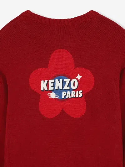 Kenzo Girls Paris Flower Logo Knitted Dress In Red