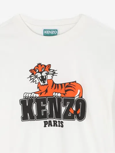 Kenzo Boys Long Sleeve Tiger Logo T-shirt In White