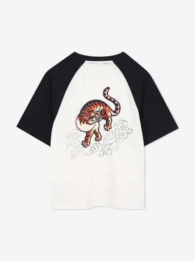 Kenzo Boys Contrast Logo T-shirt In White