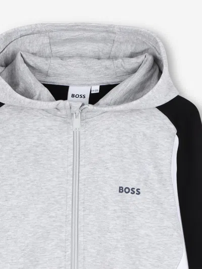 Hugo Boss Boss Boys Logo Print Zip Up Top In Gray