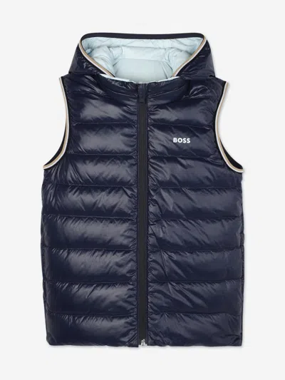 Hugo Boss Boss Boys Reversible Down Padded Gilet In Blue