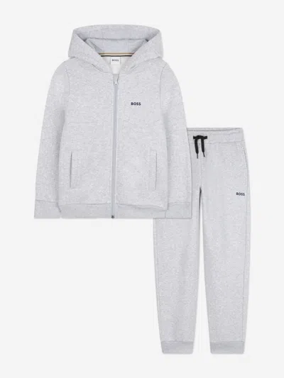 Hugo Boss Boss Boys Logo Print Tracksuit In Gray