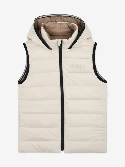 Hugo Boss Boss Boys Reversible Down Padded Gilet In Gray
