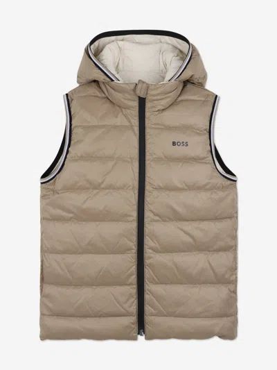 Hugo Boss Boss Boys Reversible Down Padded Gilet In Gray