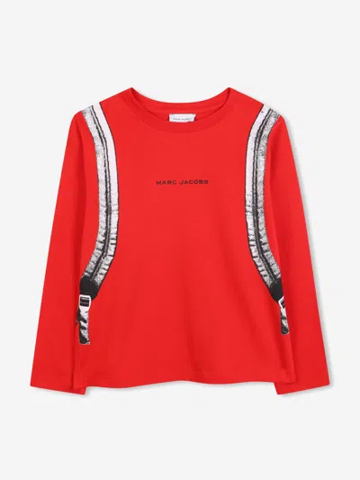 Marc Jacobs Boys Long Sleeve Backpack Print T-shirt In Red