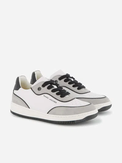 Marc Jacobs Kids Leather Logo Lace-up Trainers In Gray