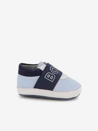 Hugo Boss Boss Baby Boys Leather Logo Pre-walkers In Blue